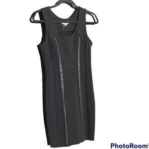 Barneys New York Black Knit with Lambskin Leather Dress, Size 0